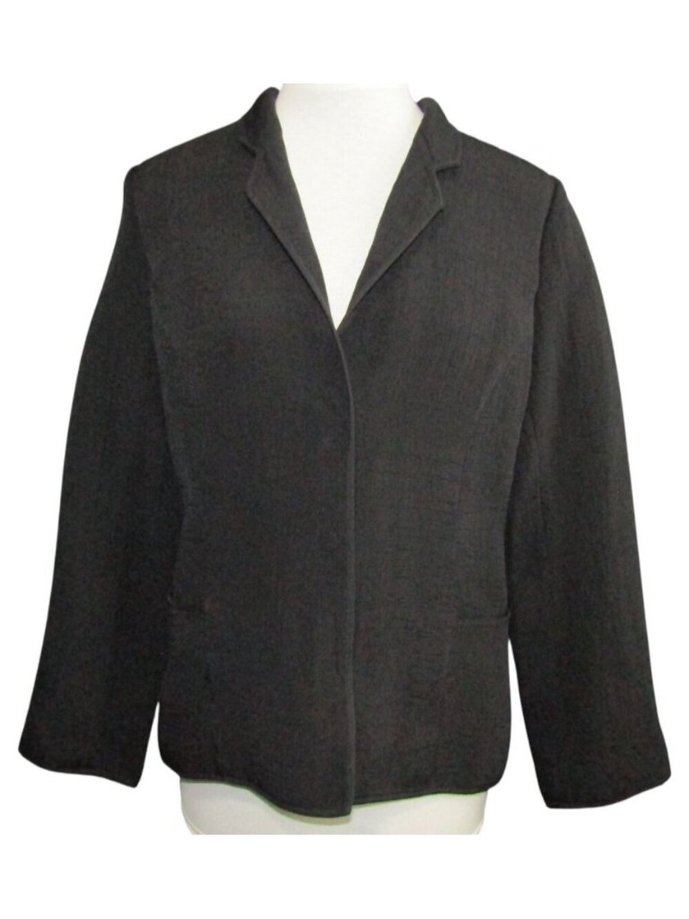 Eileen Fisher Black Textured Silk Blend Jacket Women Size XS Magnetic Snap Front